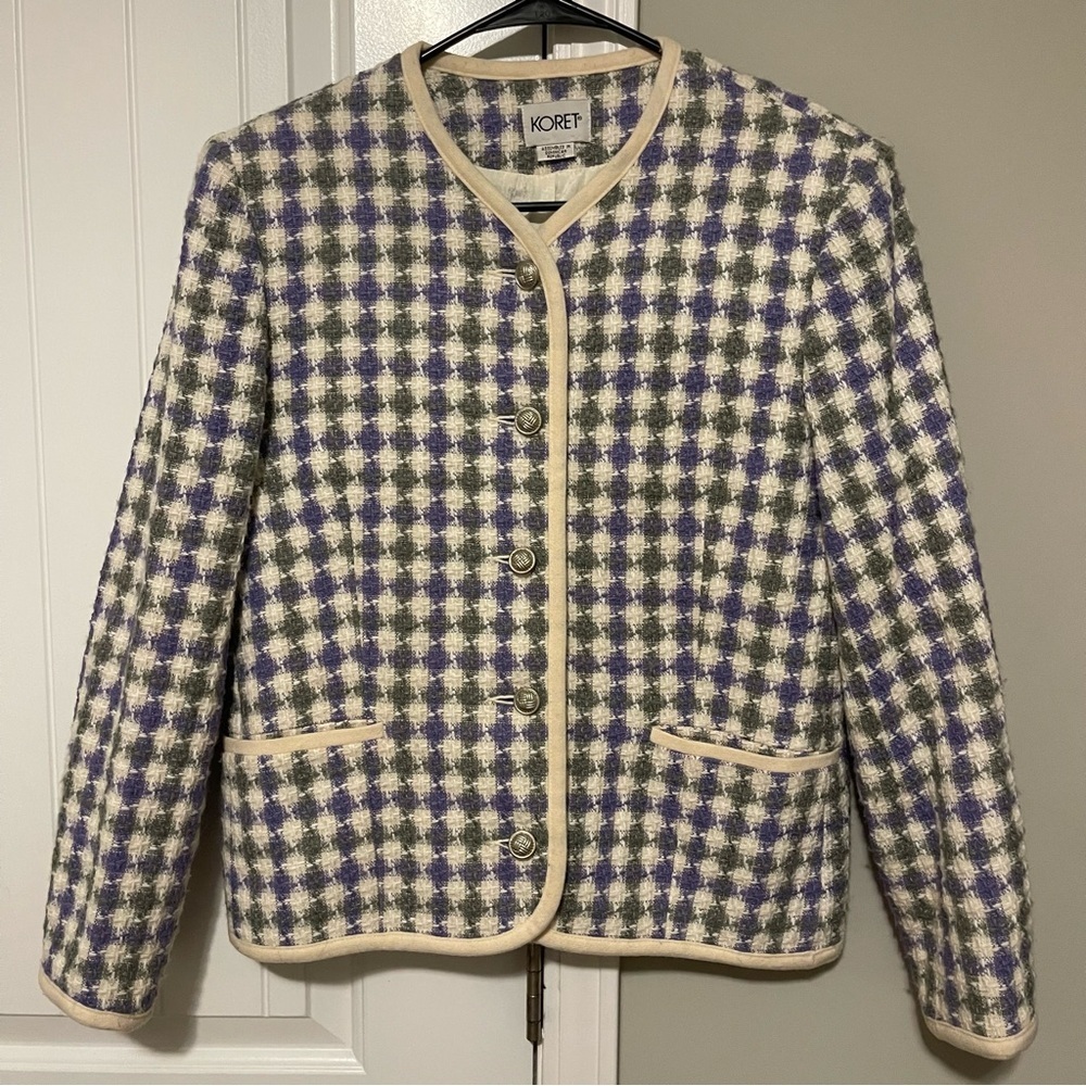 Vintage Koret Purple Green and Cream Plaid Blazer